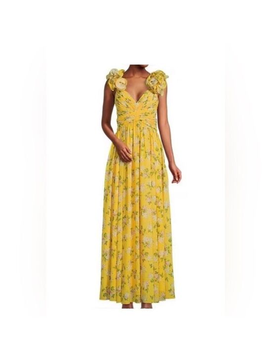 ANTONIO MELANI Dresses & Skirts - ANTONIO MELANI Yellow Floral Maxi Dress with Rosette Shoulders
